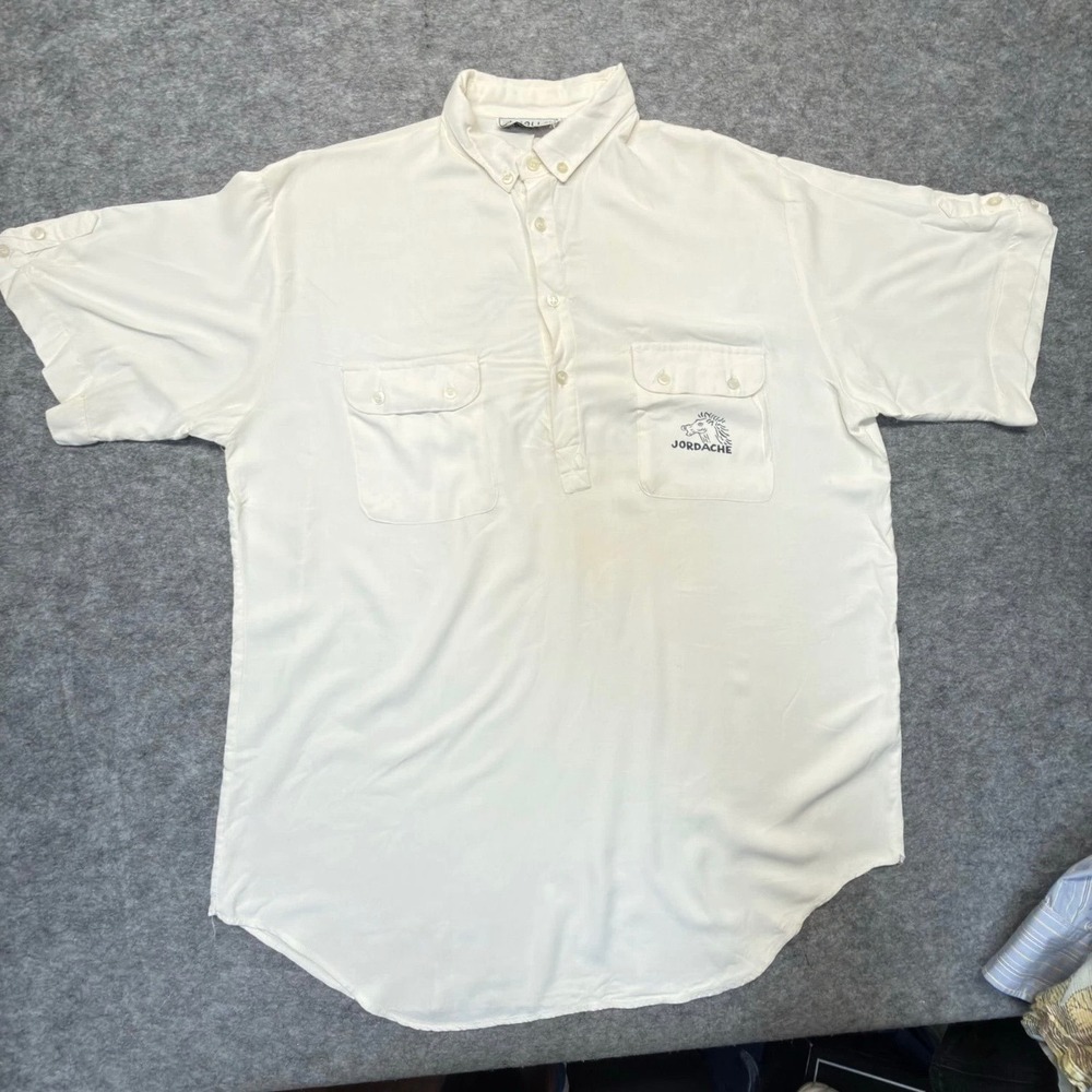 Jordache Pullover Shirt Mens L Vintage Horse Graphic Rayon White Solid